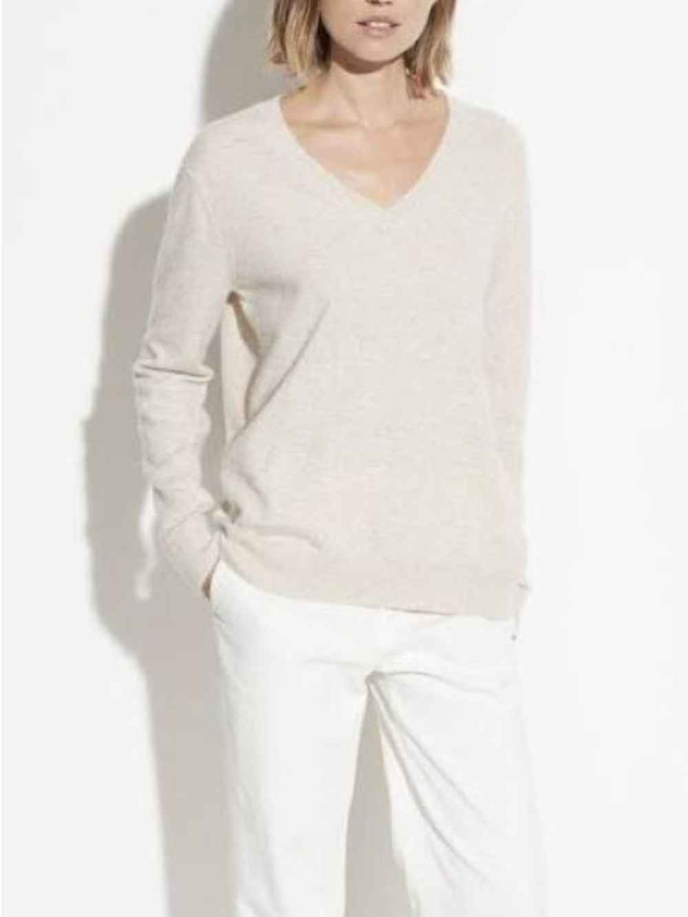 Vince Cream V-Neck Lightweight Sweater